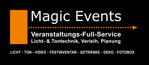 Magic Events | Veranstaltungs- & Verleihservice, Technik · Verleih · Zelte Zwiefalten & Langenau, Logo Magic Events | Veranstaltungs- & Verleihservice, Technik · Verleih · Zelte Zwiefalten & Langenau, Logo